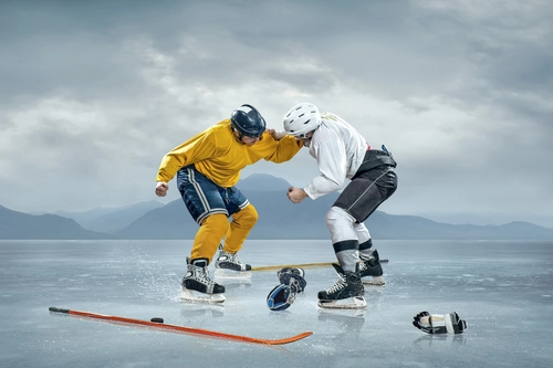 хоккей, спорт, хоккеисты, лёд, драка, серые, белые, жёлтые,